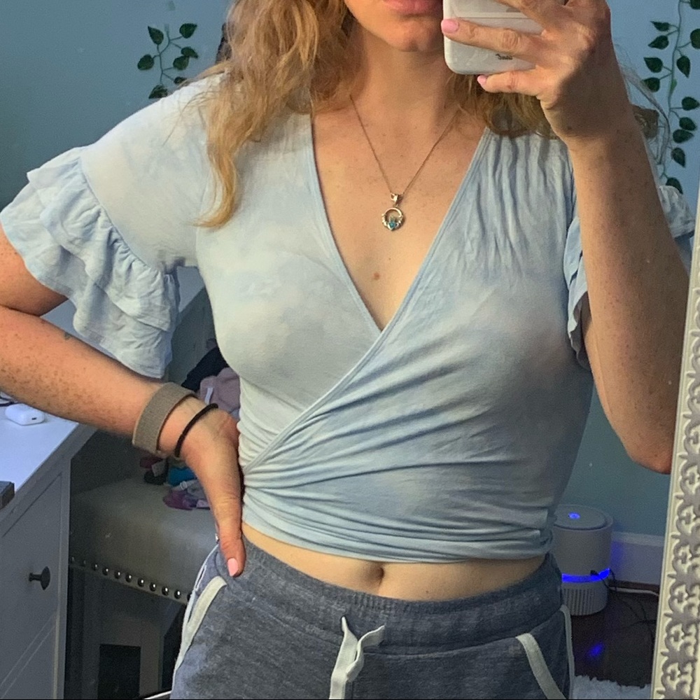 Light Blue/Light Tie Dye Wrap Top